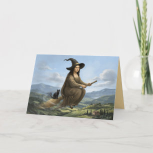 Festividades Cartão de Halloween da Bruxa Mona Lisa Engraçada