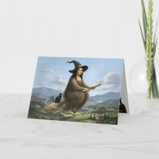 Festividades Cartão de Halloween da Bruxa Mona Lisa Engraçada