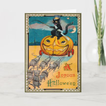 Cartão de Halloween de Abóbora com Gato Retro