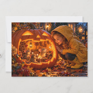 Festividades Cartão de Halloween de Abóbora para Menina e Ratos