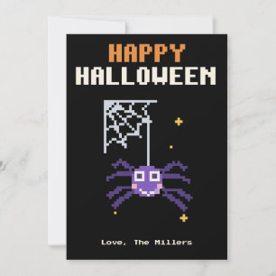 Festividades Cartão de Halloween de Aranha Fofa em Pixel Art