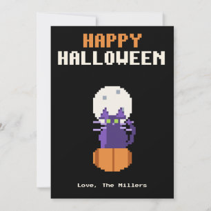Festividades Cartão de Halloween de Arte Pixel Abóbora Gato Pre