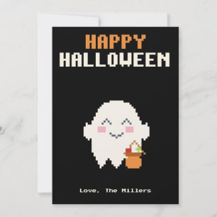 Festividades Cartão de Halloween de Arte Pixel de Fantasma Fofo