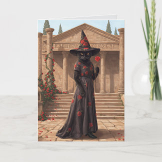 Festividades Cartão de Halloween de Bruxa de Gato Preto