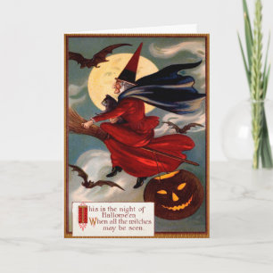 Festividades Cartão de Halloween de Bruxa Voadora Vintage