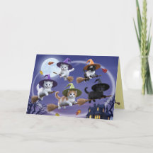 Cartão de Halloween de Bruxinhas Gatinhas Fofas