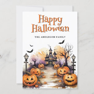 Festividades Cartão de Halloween de Jack O'Lanterns Bat Mansion