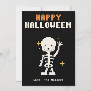 Festividades Cartão de Halloween de Pixel Art de Esqueleto Amig