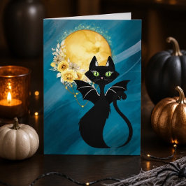 Festividades Cartão de Halloween Elegante | Gato Preto | Gato M