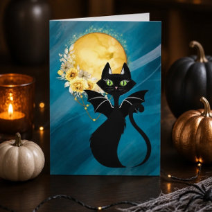 Festividades Cartão de Halloween Elegante Gato Preto Gato M