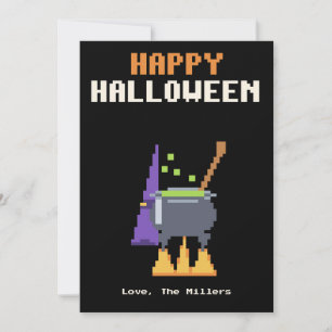 Festividades Cartão de Halloween em Pixel Art de Caldeirão de B
