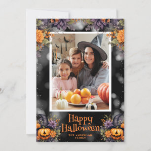 Festividades Cartão de Halloween Feliz de Foto Floral Jack-O'-L