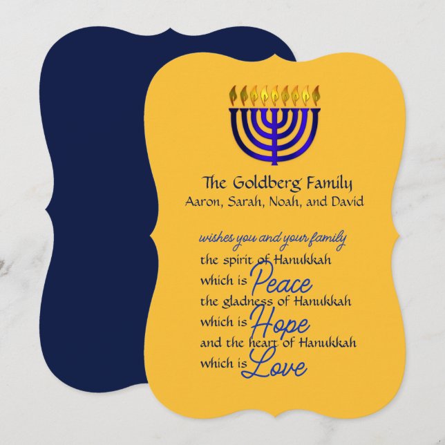 Festividades Cartão de Hanukkah do Menorá Azul (Frente/Verso)