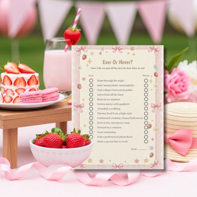 Festividades Cartão de jogo "Bow First Birthday Ever or Never" (Bow First Birthday Ever or Never game card)