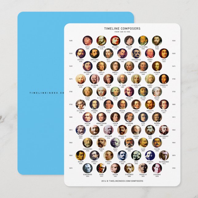 Festividades Cartão de Linha Cronológica dos Compositores (Frente/Verso)