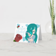 Cartão de Mãe e Filha de Desenho Animado