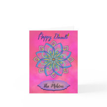 Cartão de Mandala Rosa Personalizado Diwali