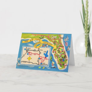 Festividades Cartão de Mapa de Atrações da Vintage Florida