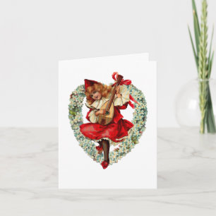 Festividades Cartão de namorados de mandolina de menina Vintag