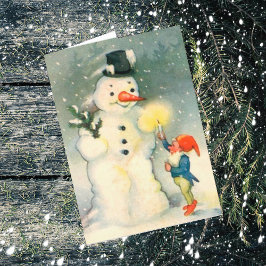 Festividades Cartão de Natais vintages Elf e Snowman