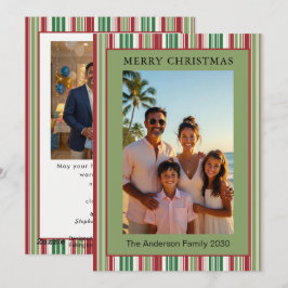 Festividades Cartão de Natal 2 Fotos Vermelho e Verde Listrado