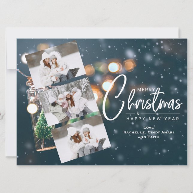 Festividades Cartão de Natal 3 Fotos Férias (Frente)