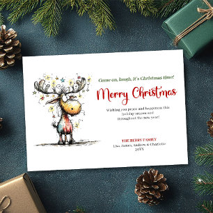 Festividades Cartão de Natal Alegre com Rena Divertida