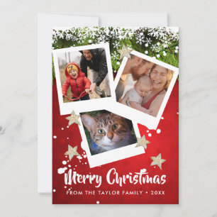 Festividades Cartão de Natal Alegre com Três Fotos em Colagem