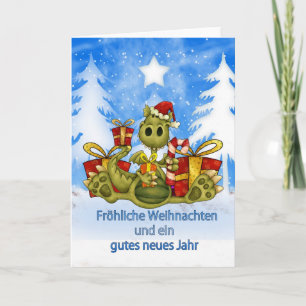 Festividades Cartão de Natal alemão - dragão bonito - Fröhl