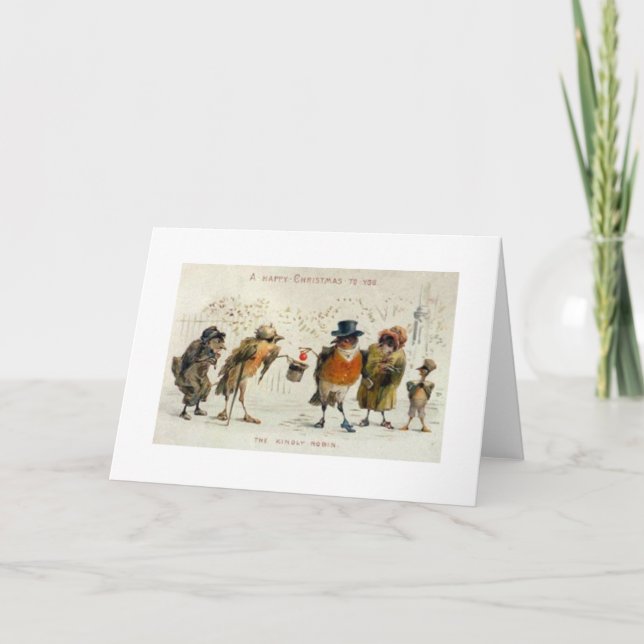 Festividades Cartão de Natal amável do pisco de peito vermelho (Frente)