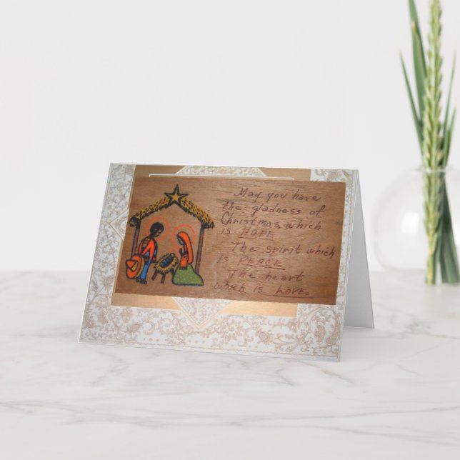 Festividades Cartão de Natal artesanal sobre madeira e mídia mi (Frente)