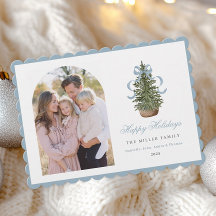 Cartão de Natal Árvore de Natal com Laço Azul