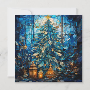 Festividades Cartão de Natal Azul De Vidro Estreitado