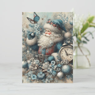 Festividades Cartão de Natal Azul do Papai Noel Vintage Plano N