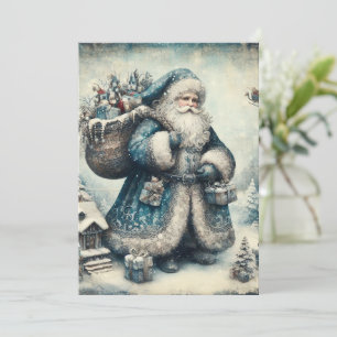 Festividades Cartão de Natal Azul do Papai Noel Vintage Plano N