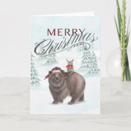 Festividades Cartão de Natal Bear e Bunny