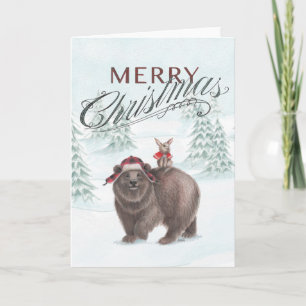 Festividades Cartão de Natal Bear e Bunny