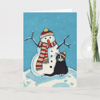 Festividades Cartão de Natal Black Cat e Snowman