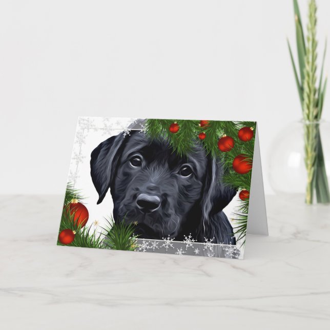 Festividades Cartão de Natal Black Lab - Cachorro Bonito Labrad (Frente)