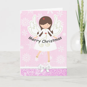 Festividades Cartão de Natal bonito Anjo Rosa e Flocos de Neve