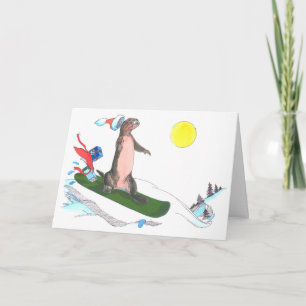 Festividades Cartão de Natal Bonito e Engraçado Otter Snowboard