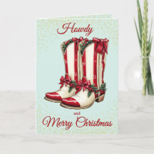 Cartão de Natal Botas de Cowboy Vermelho Brilhante