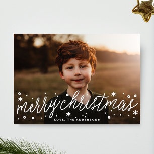 Festividades Cartão de Natal Branco com Foto Grande e Letra de
