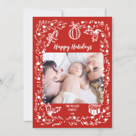 Festividades Cartão de Natal Branco e Vermelho com Foto caprich