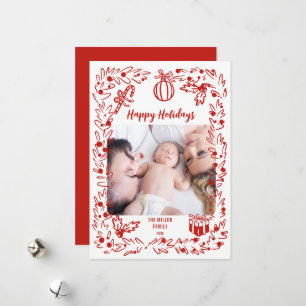 Festividades Cartão de Natal Branco e Vermelho com Foto caprich
