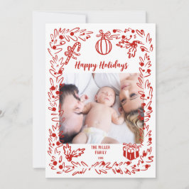 Festividades Cartão de Natal Branco e Vermelho com Foto caprich