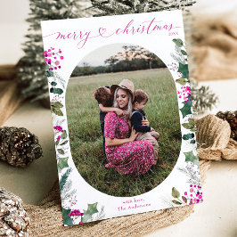 Festividades Cartão de Natal Bright Pink Boho Greenery 1 Foto