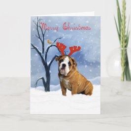 Festividades cartão de natal buldogue - buldogue tem rena antel
