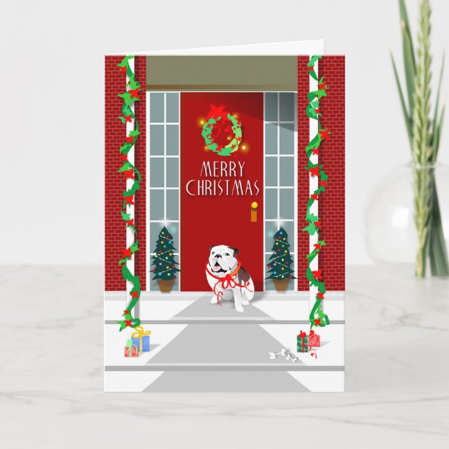 Festividades Cartão de Natal - Bulldog no Porch Christmas (Frente)