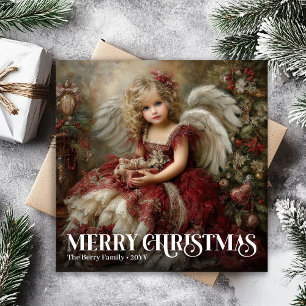 Festividades Cartão de Natal Burgundy Anjo Vitoriano Encantador